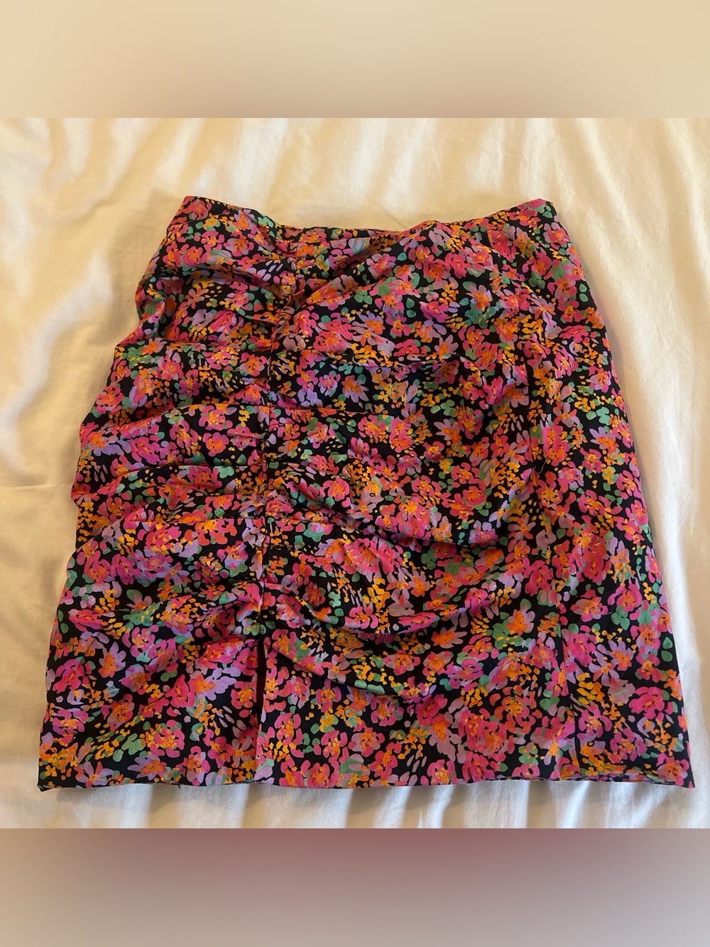 Zara Black Floral Mini Skirt with Pink & Orange Blossoms